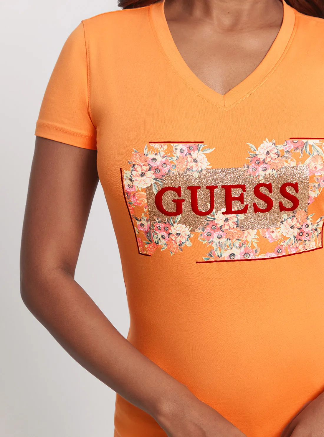 Eco Orange Flowers Logo T-Shirt Guess