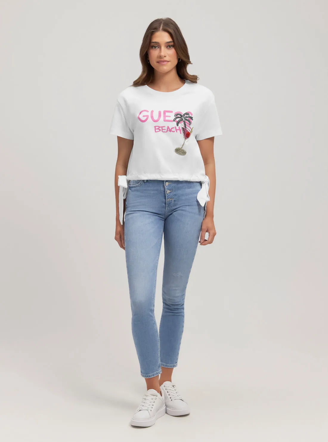 Eco White Knot Crop T-Shirt Guess