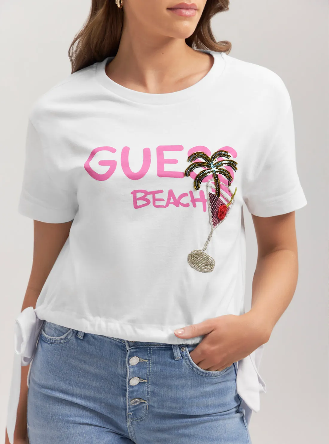 Eco White Knot Crop T-Shirt Guess