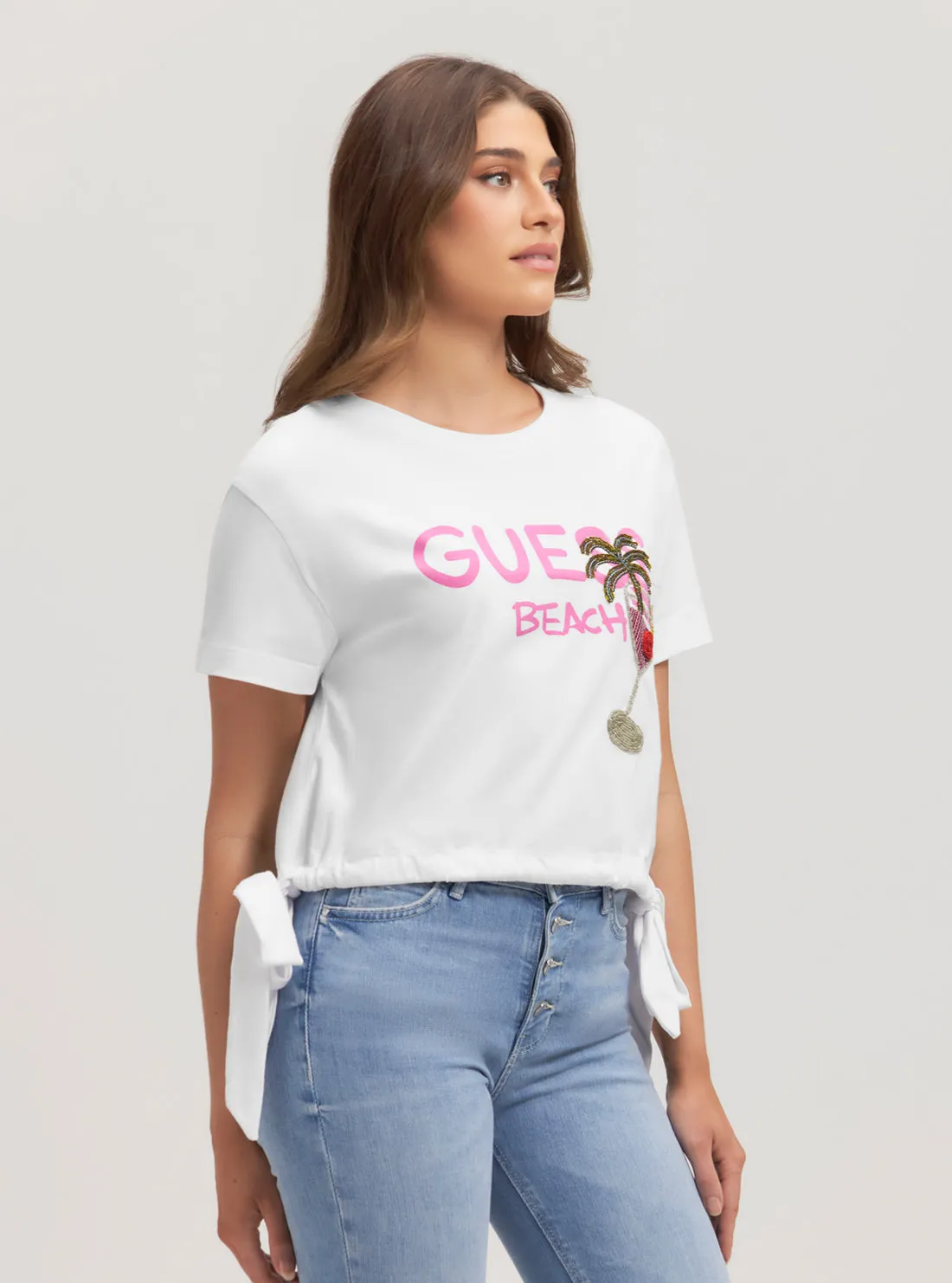 Eco White Knot Crop T-Shirt Guess