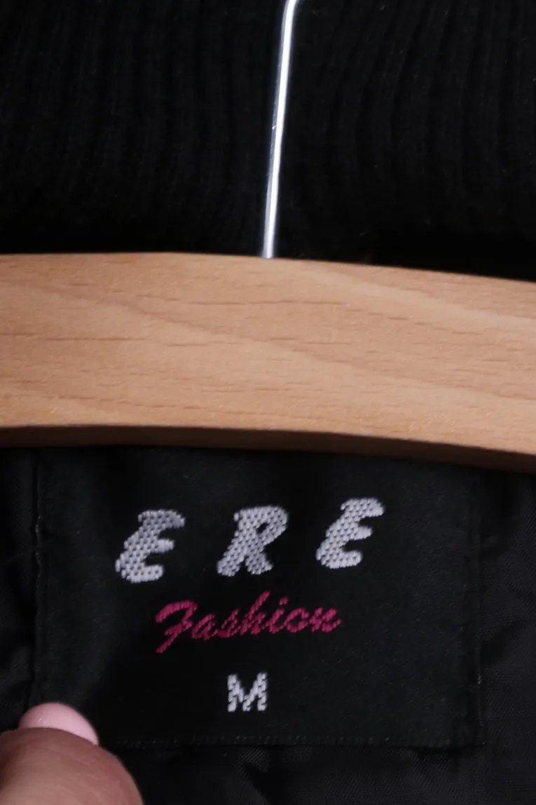 Ere Fashion Womens M Jacket Shiny Black Padded Hood Fur Biker Top