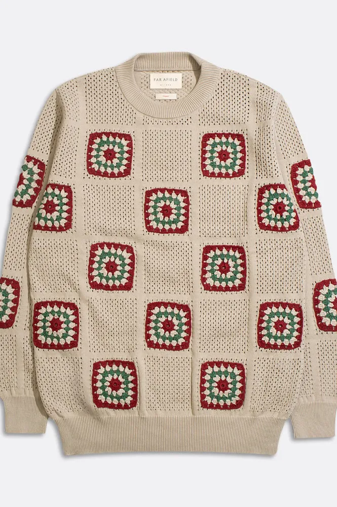 Far Afield Crochet Peyote Sand Floral Knit Jumper