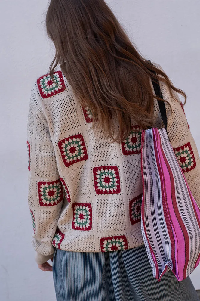 Far Afield Crochet Peyote Sand Floral Knit Jumper