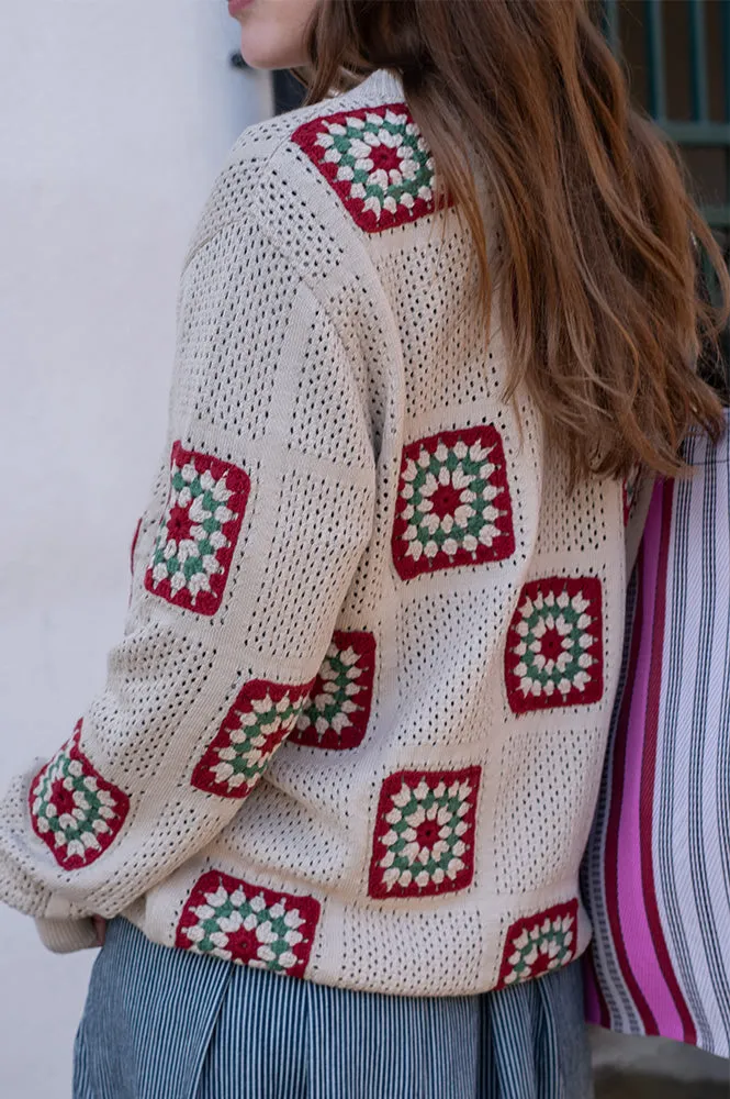Far Afield Crochet Peyote Sand Floral Knit Jumper
