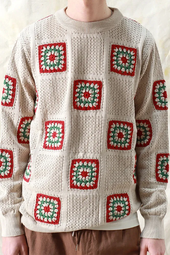 Far Afield Crochet Peyote Sand Floral Knit Jumper