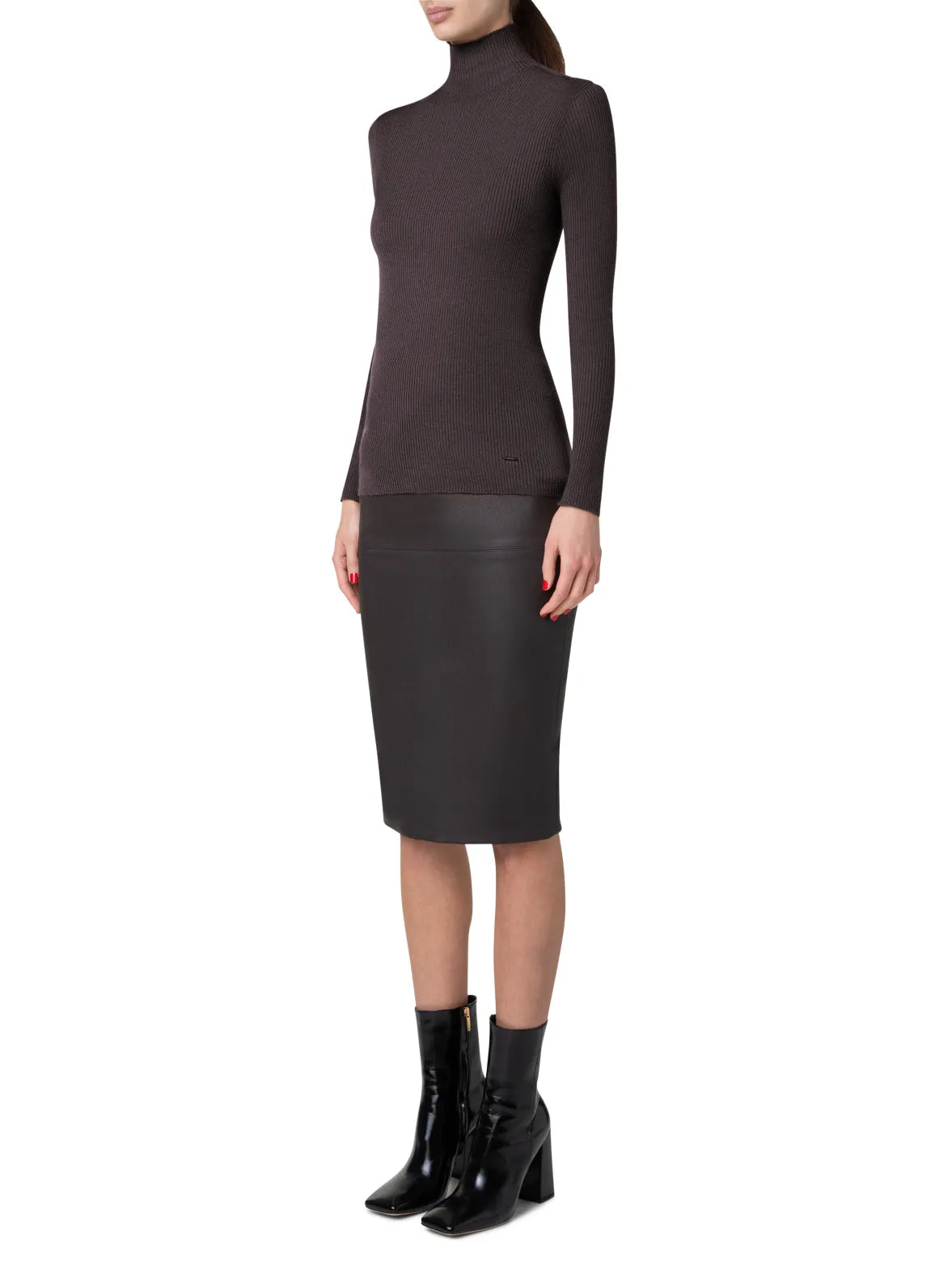 Fine Rib Cashmere Mock Neck Sweater Akris