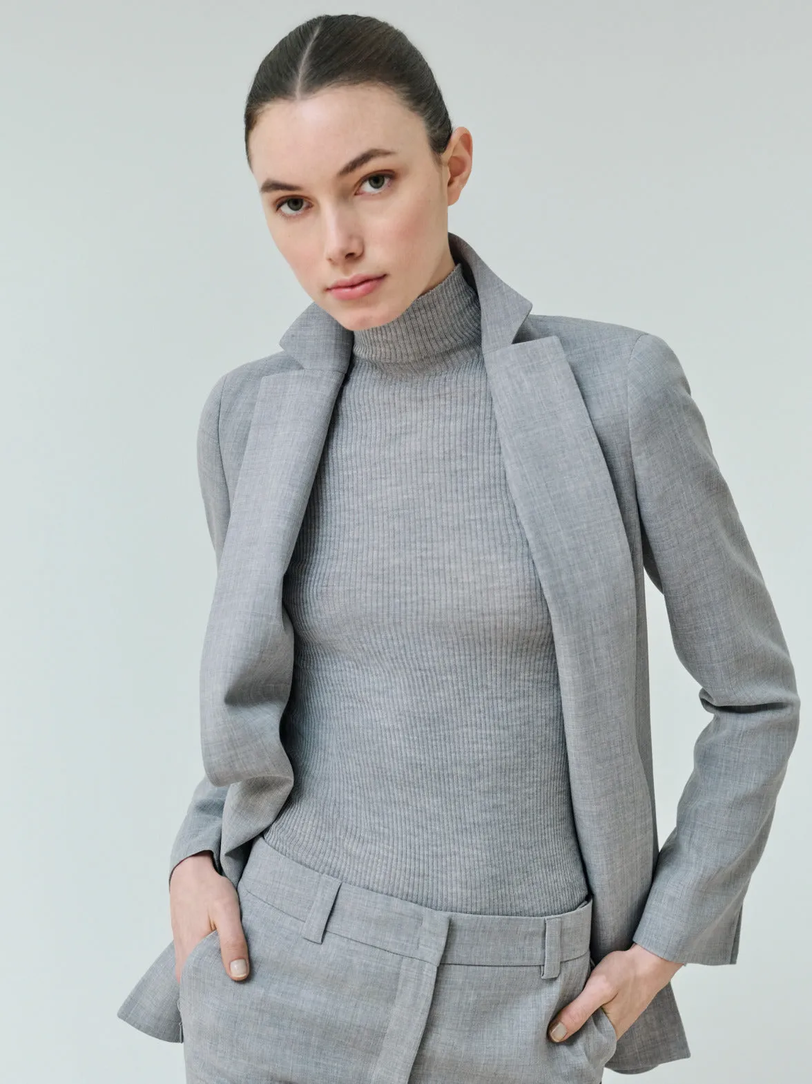 Fine Rib Cashmere Silk Mock Neck Pullover Akris