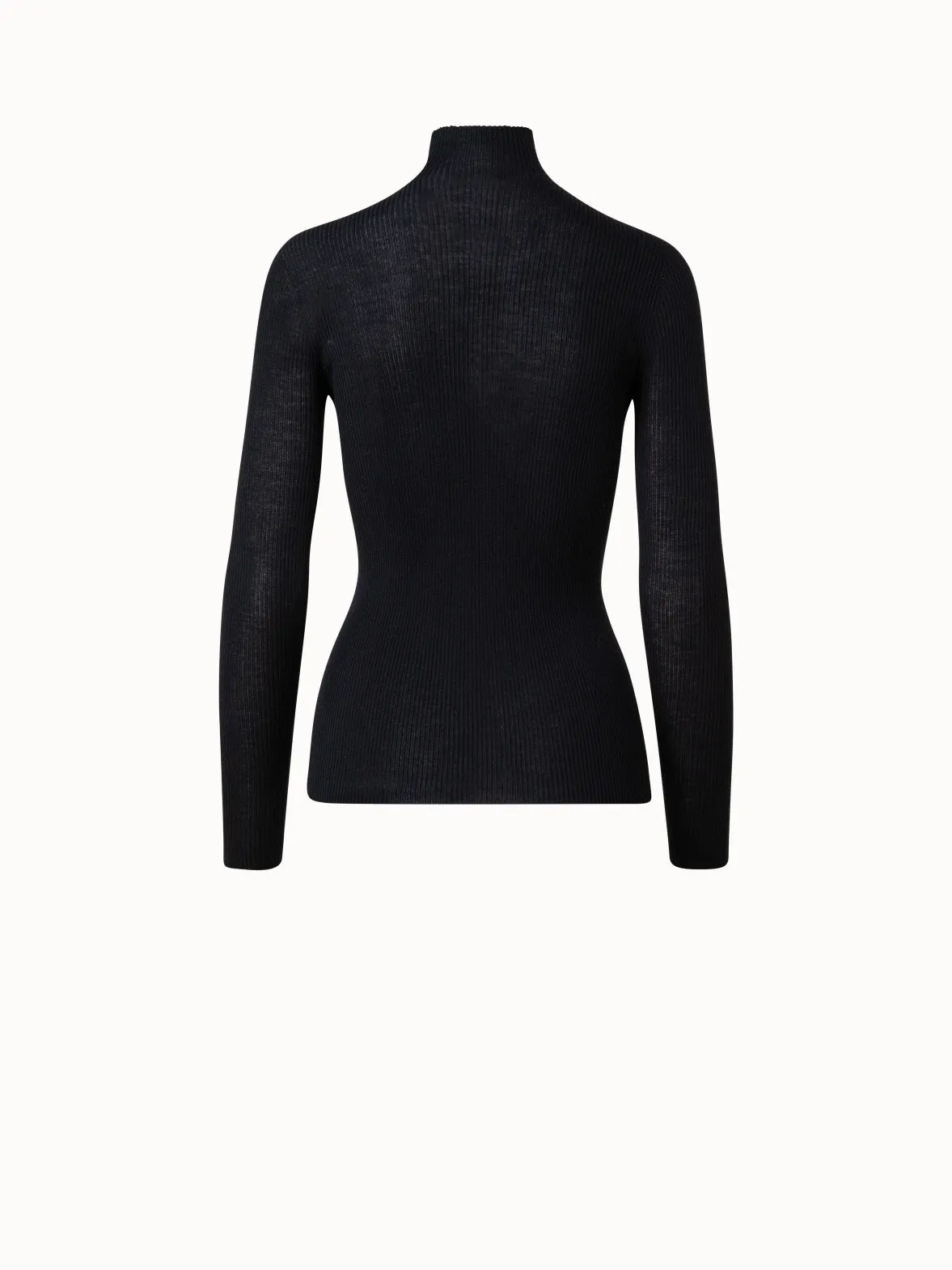 Fine Rib Cashmere Silk Mock Neck Pullover Akris