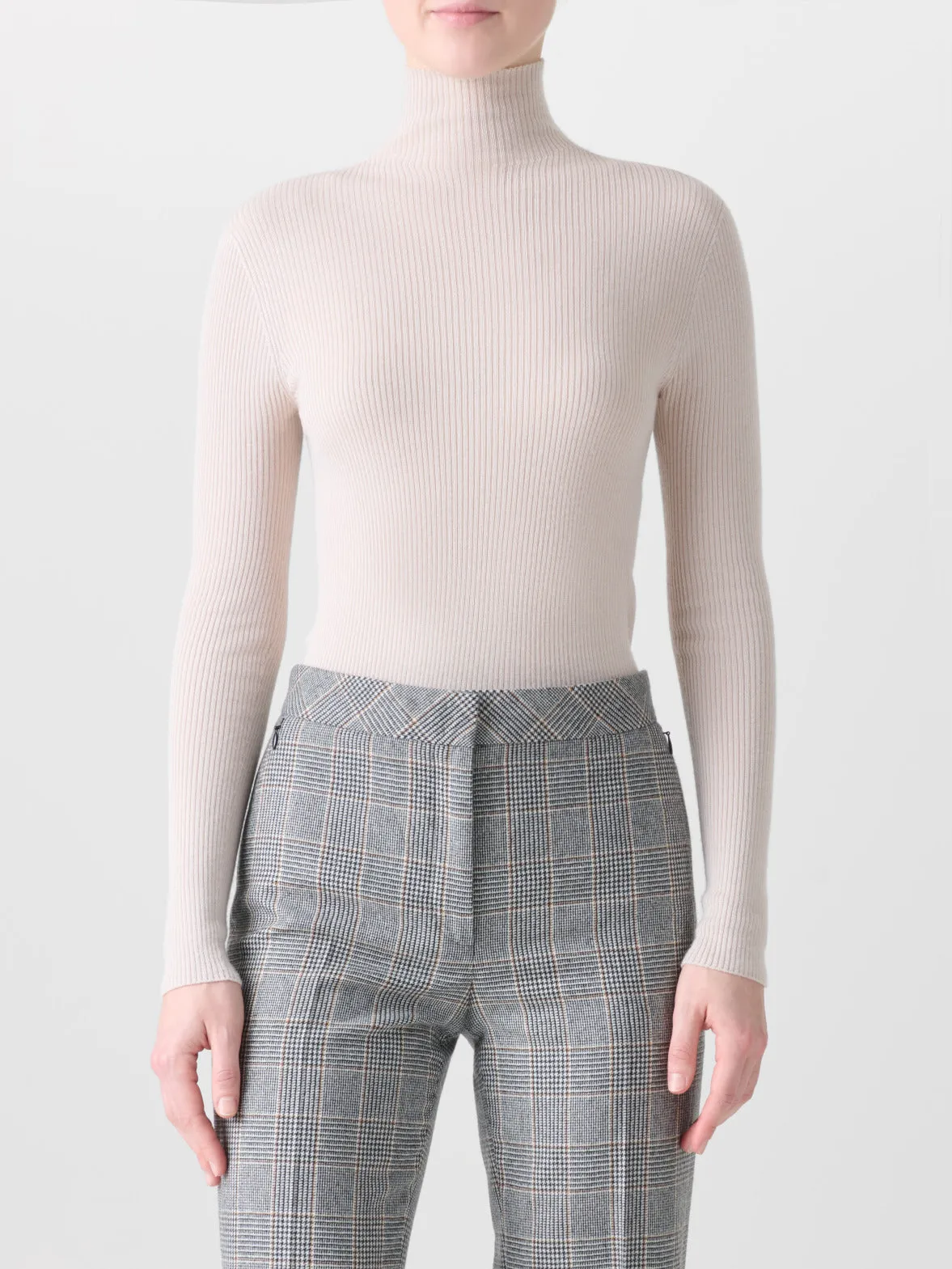 Fine Rib Cashmere Silk Mock Neck Pullover Akris