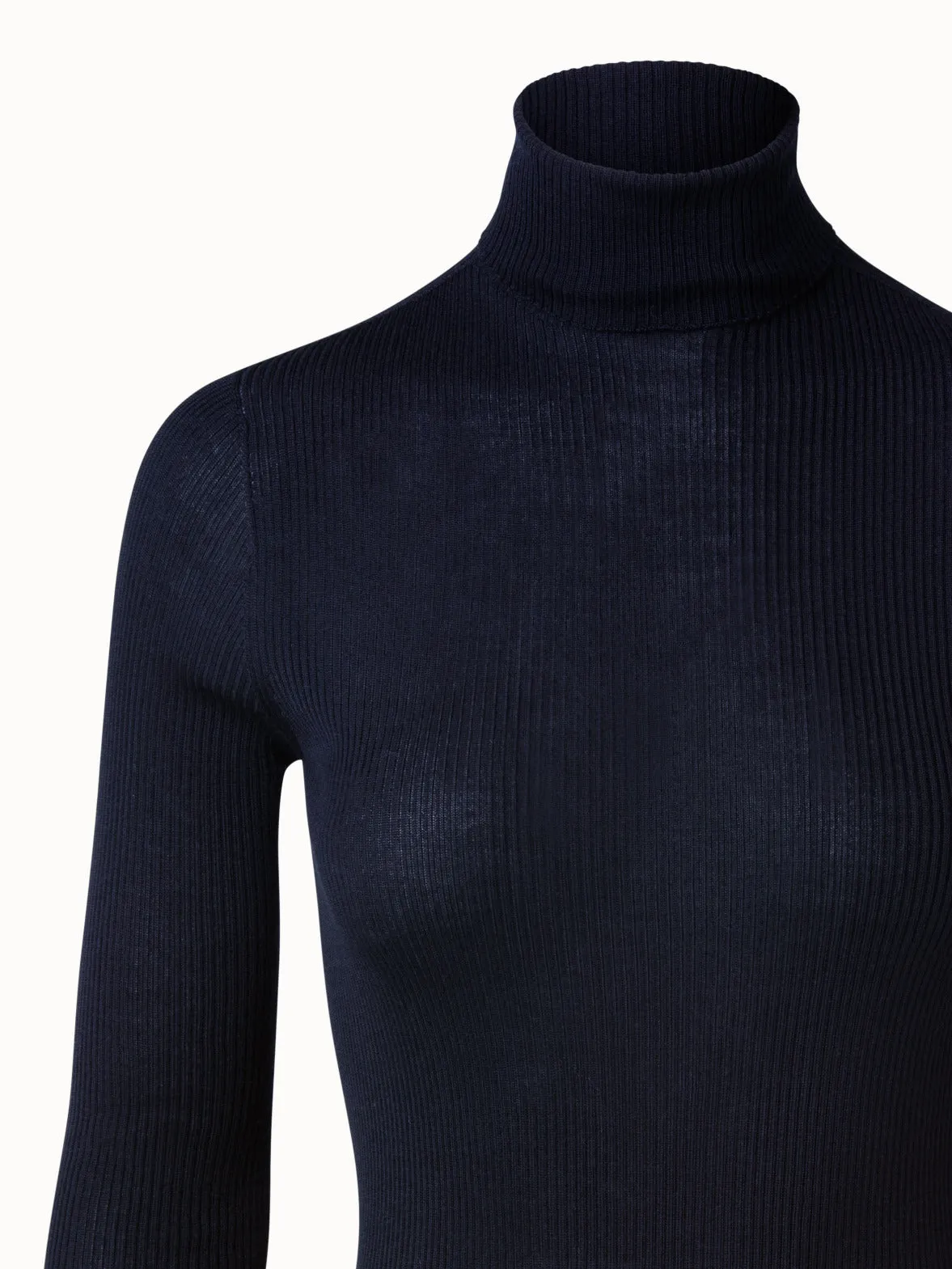 Fine Rib Cashmere Silk Mock Neck Pullover Akris