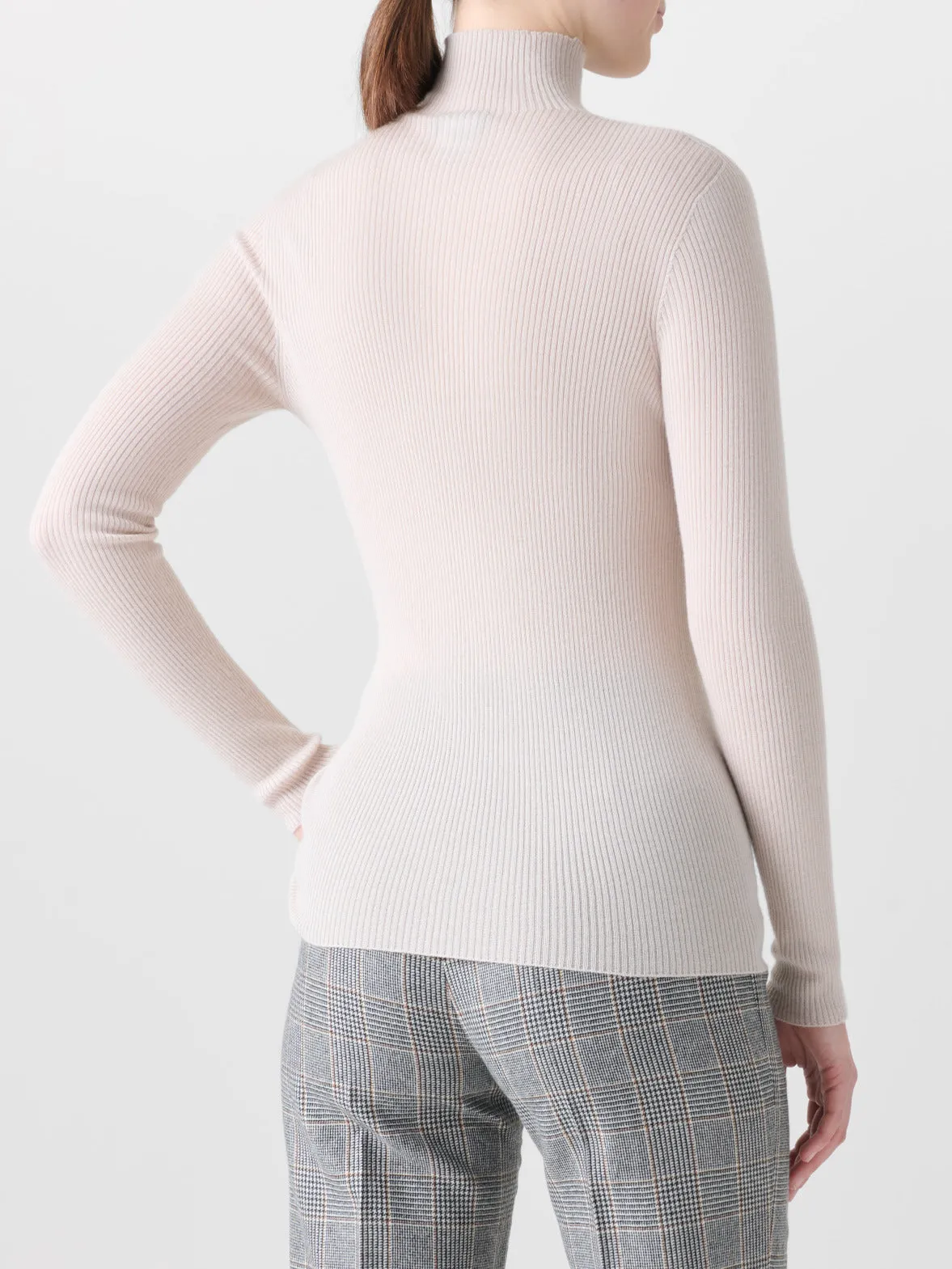 Fine Rib Cashmere Silk Mock Neck Pullover Akris