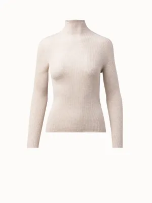 Fine Rib Cashmere Silk Mock Neck Pullover Akris