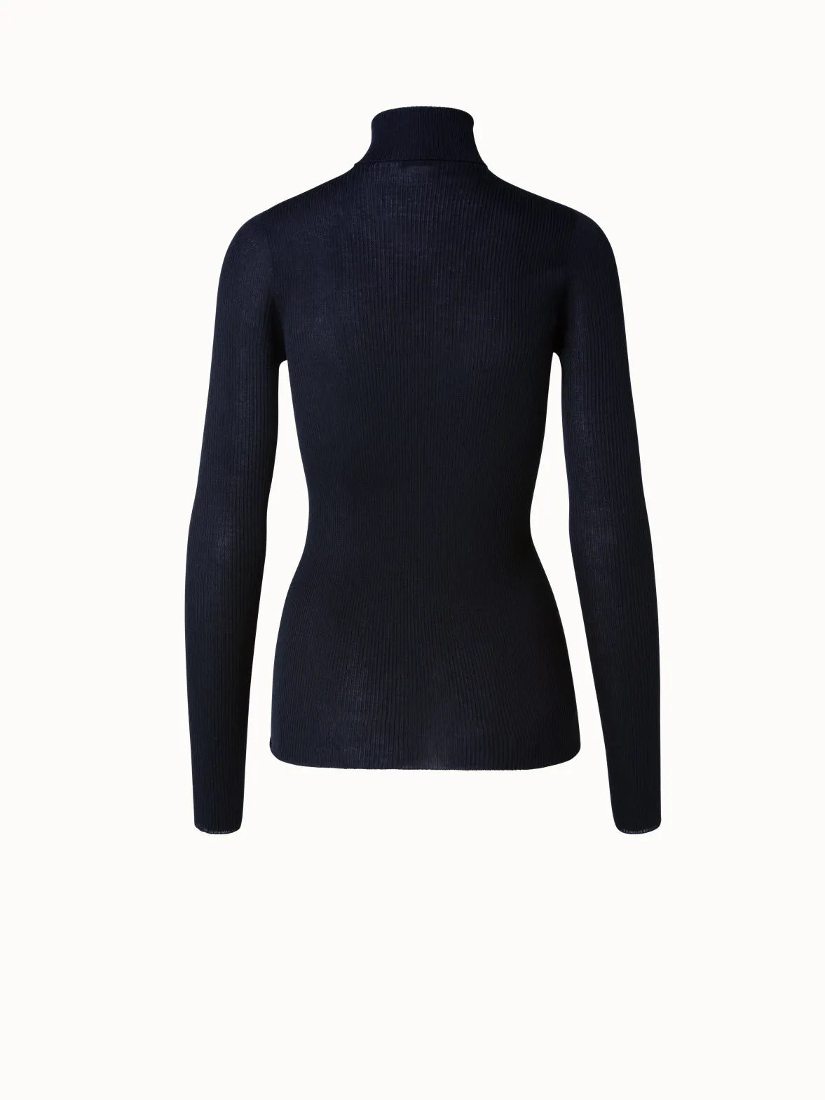 Fine Rib Cashmere Silk Mock Neck Pullover Akris