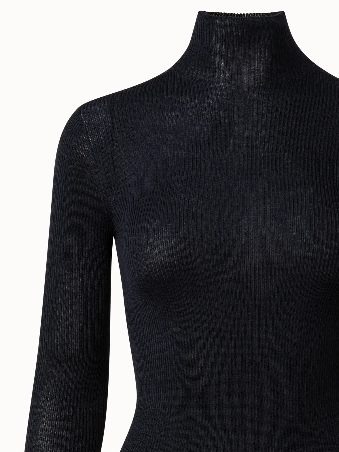 Fine Rib Cashmere Silk Mock Neck Pullover Akris