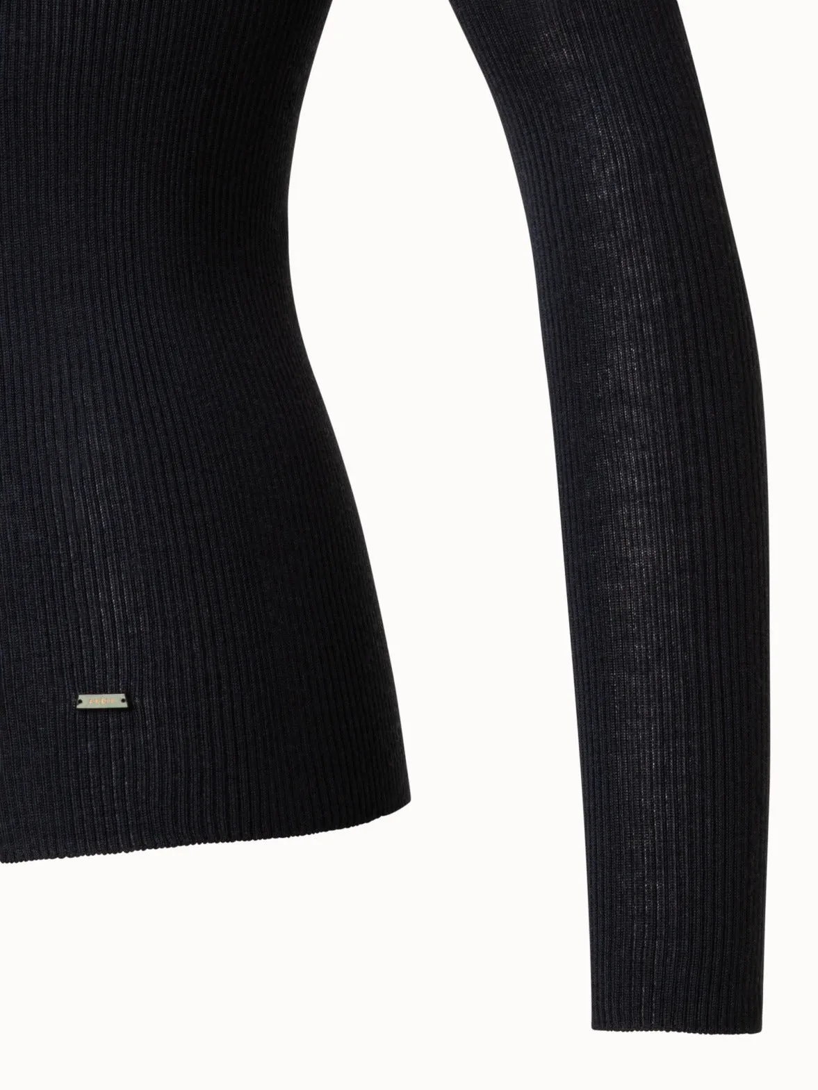 Fine Rib Cashmere Silk Mock Neck Pullover Akris
