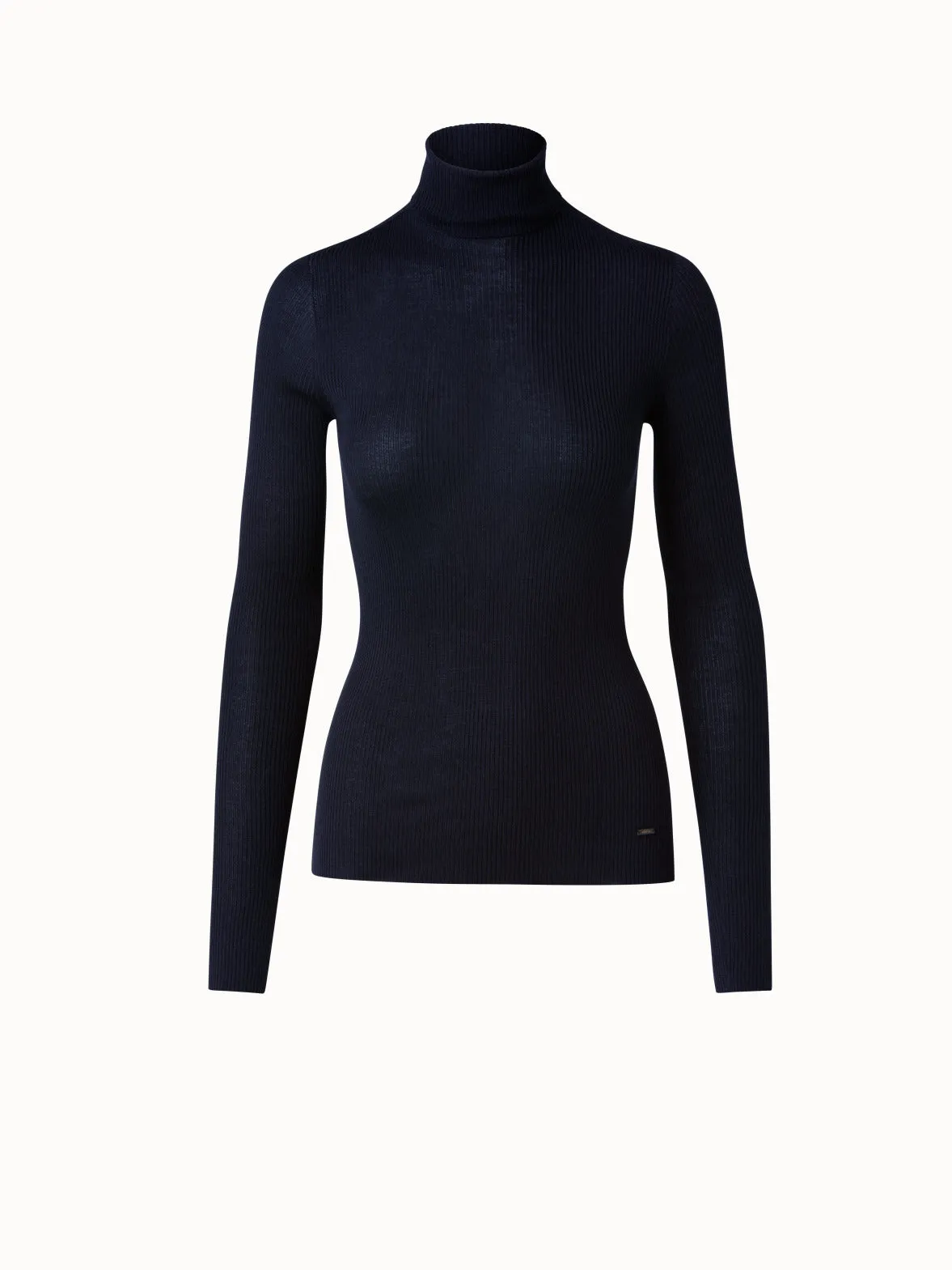 Fine Rib Cashmere Silk Mock Neck Pullover Akris