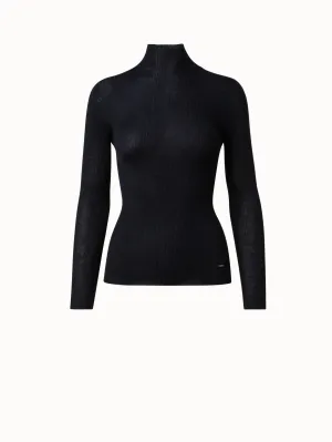 Fine Rib Cashmere Silk Mock Neck Pullover Akris