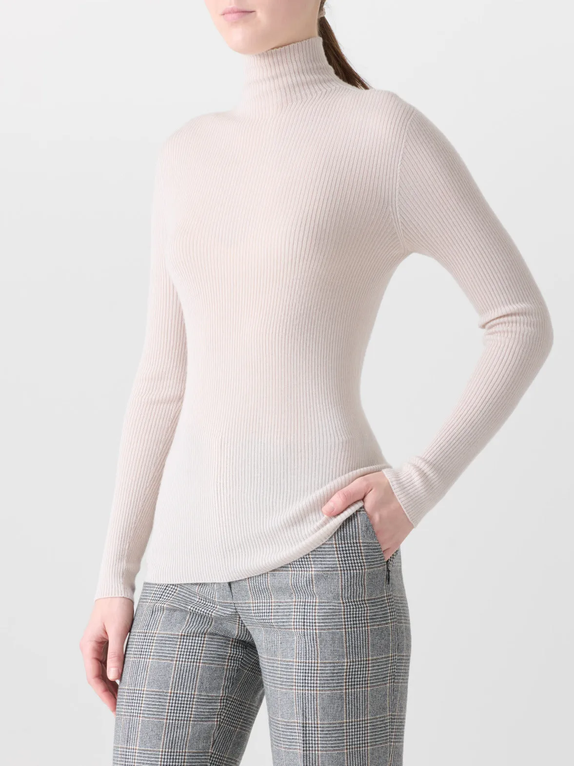 Fine Rib Cashmere Silk Mock Neck Pullover Akris