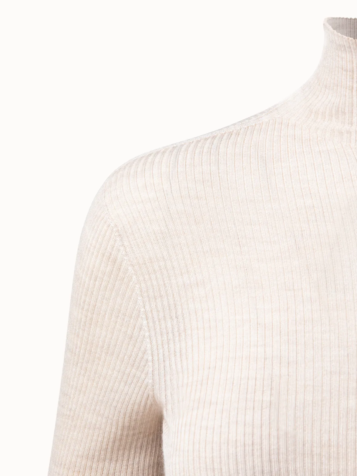 Fine Rib Cashmere Silk Mock Neck Pullover Akris