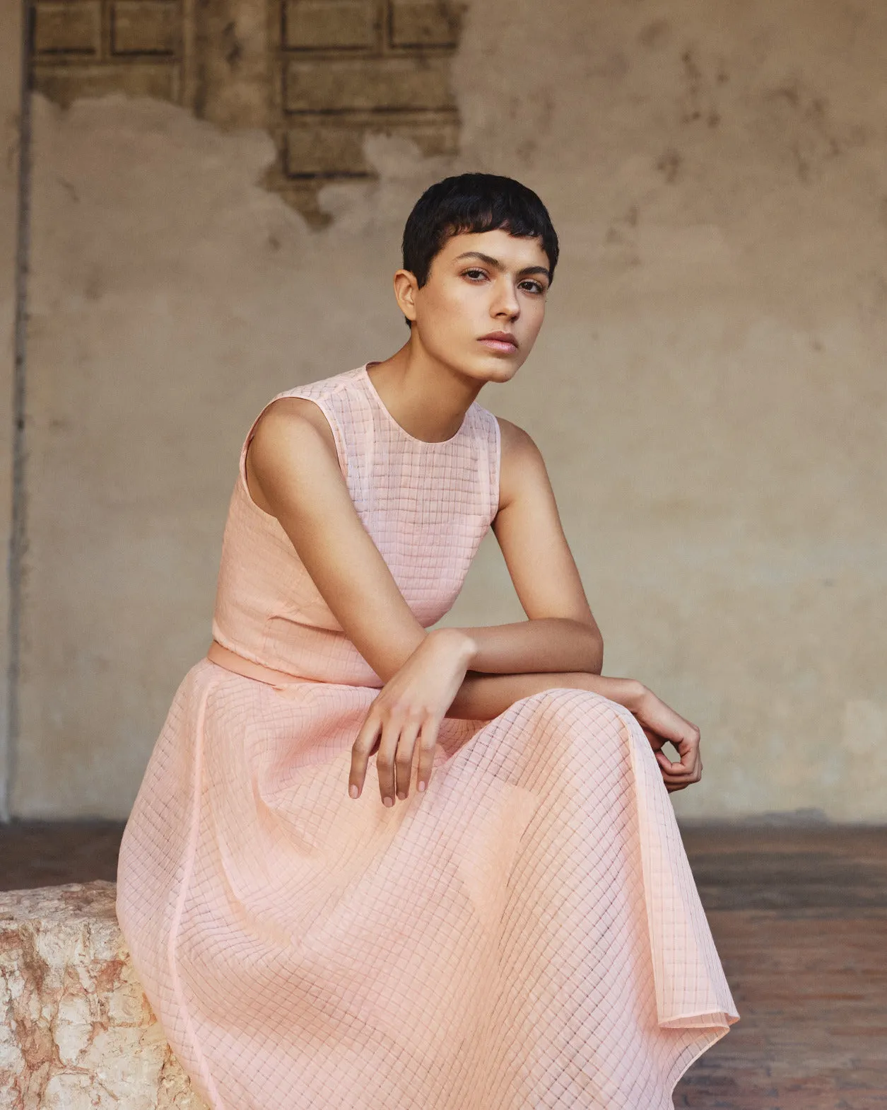 Fit-and-Flare Midi Dress in Cotton Organza 