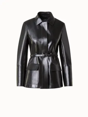 Fitted Lacquer Leather Jacket with Belt Akris