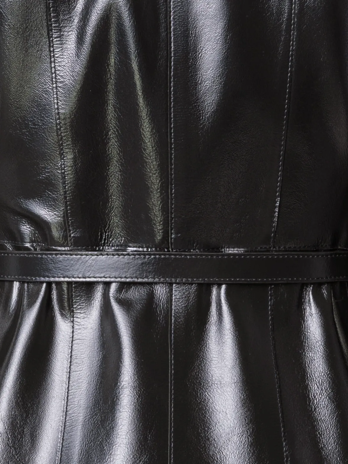 Fitted Lacquer Leather Jacket with Belt Akris