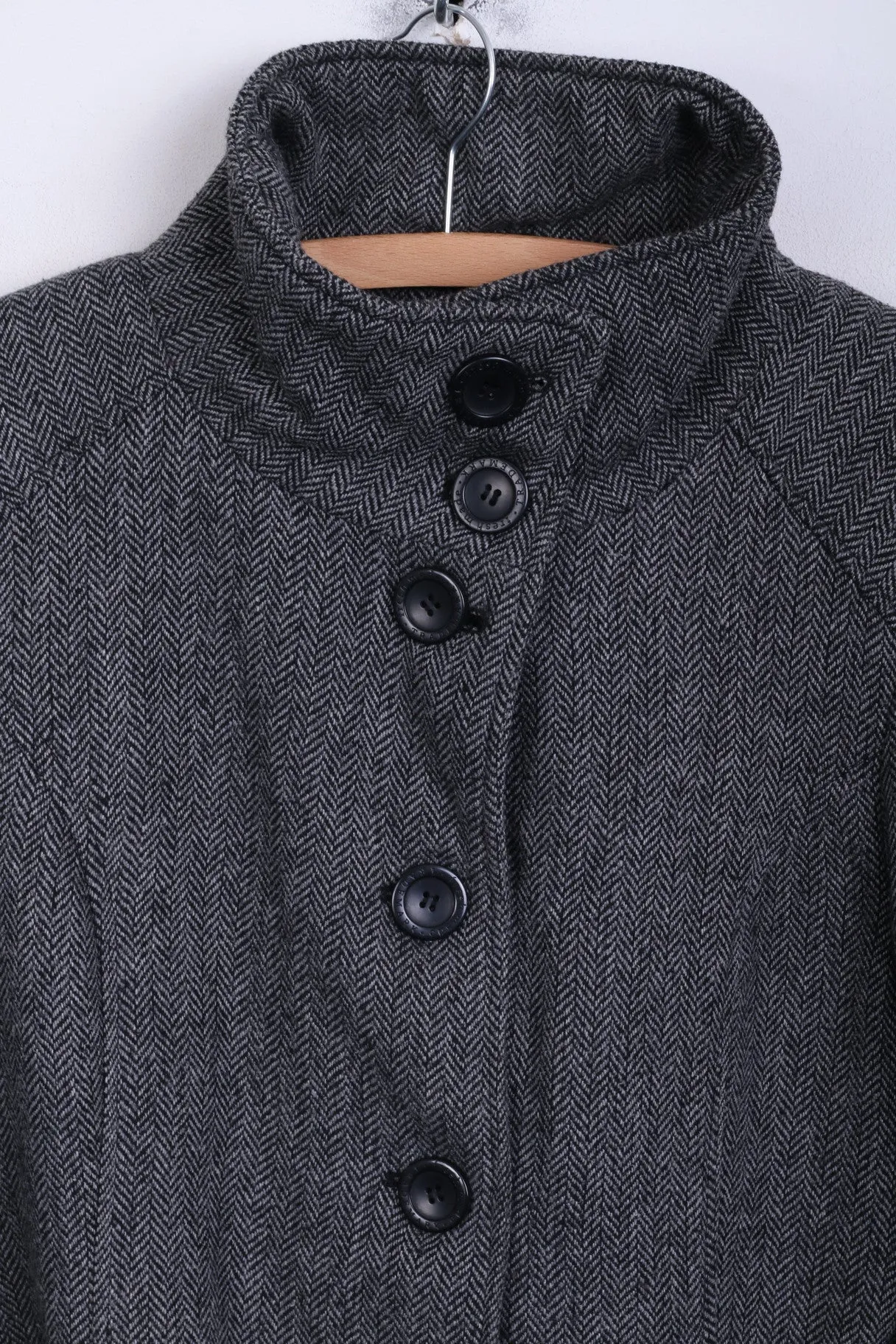 Fresh Made Womens L Jacket Single Breasted Herringbone Grey