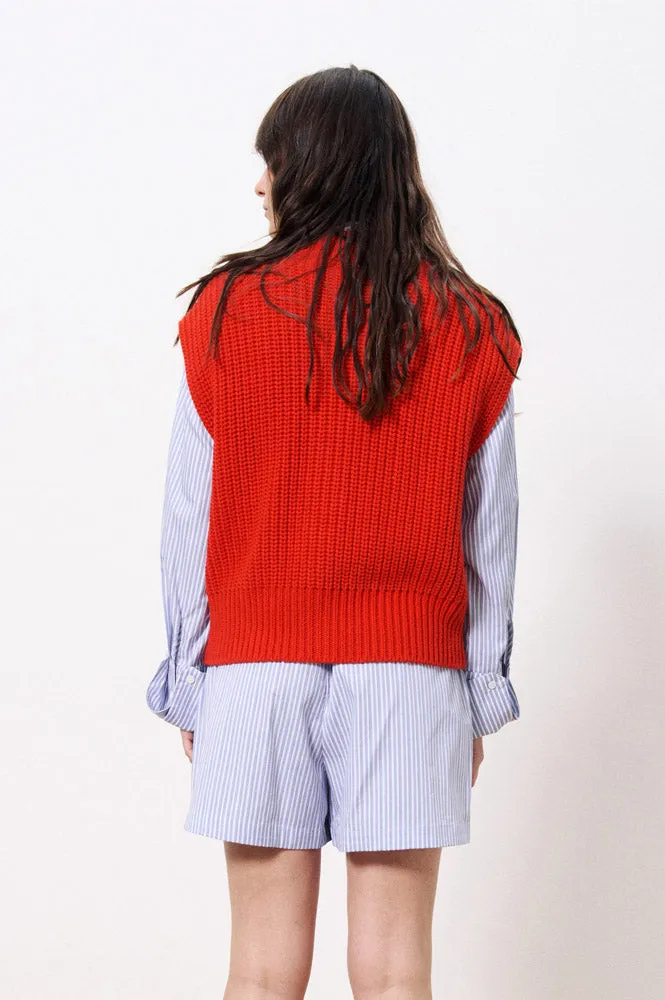 FRNCH Carmele Sleeveless Red Cardigan