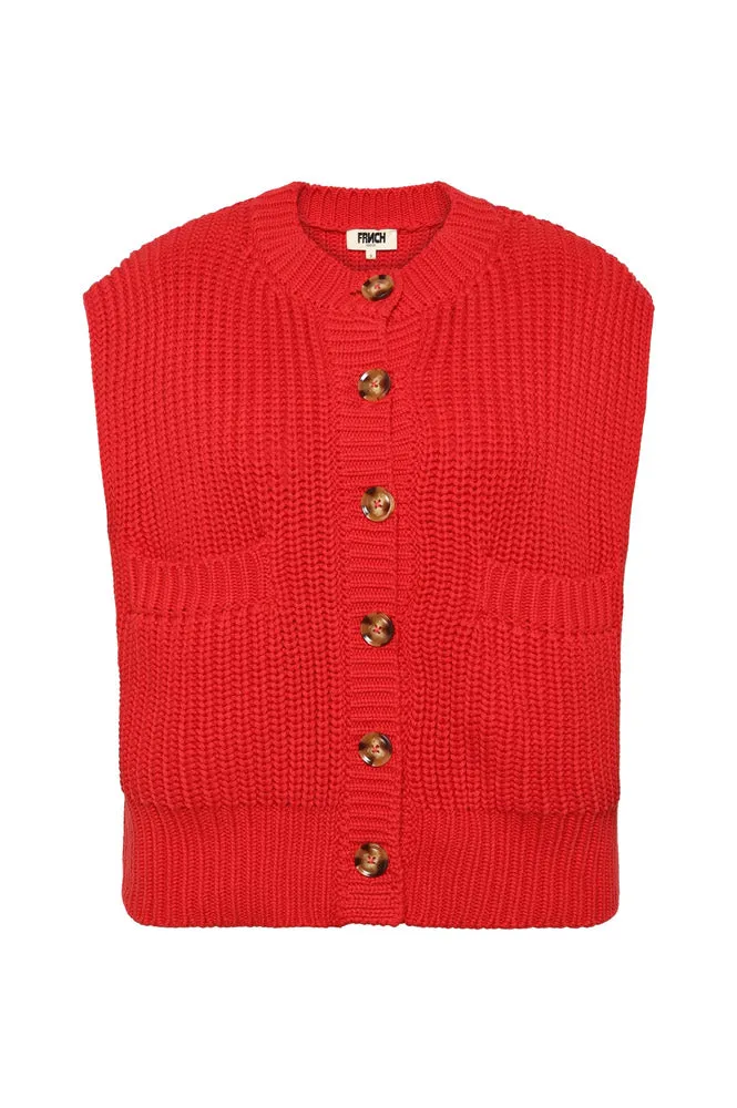 FRNCH Carmele Sleeveless Red Cardigan