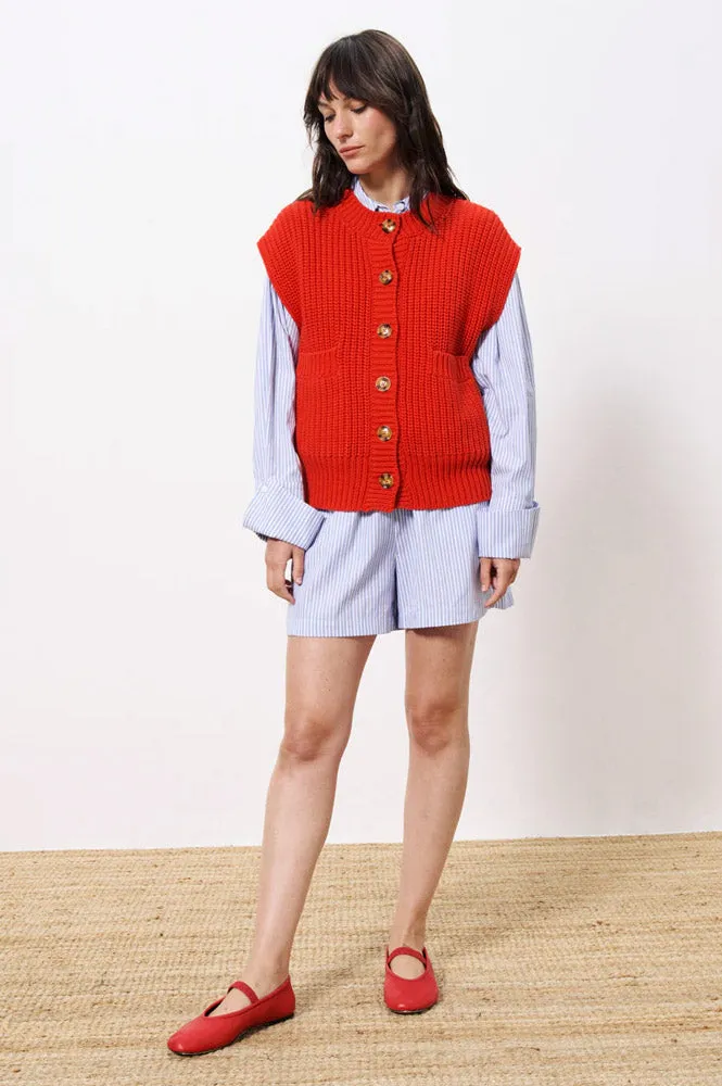 FRNCH Carmele Sleeveless Red Cardigan