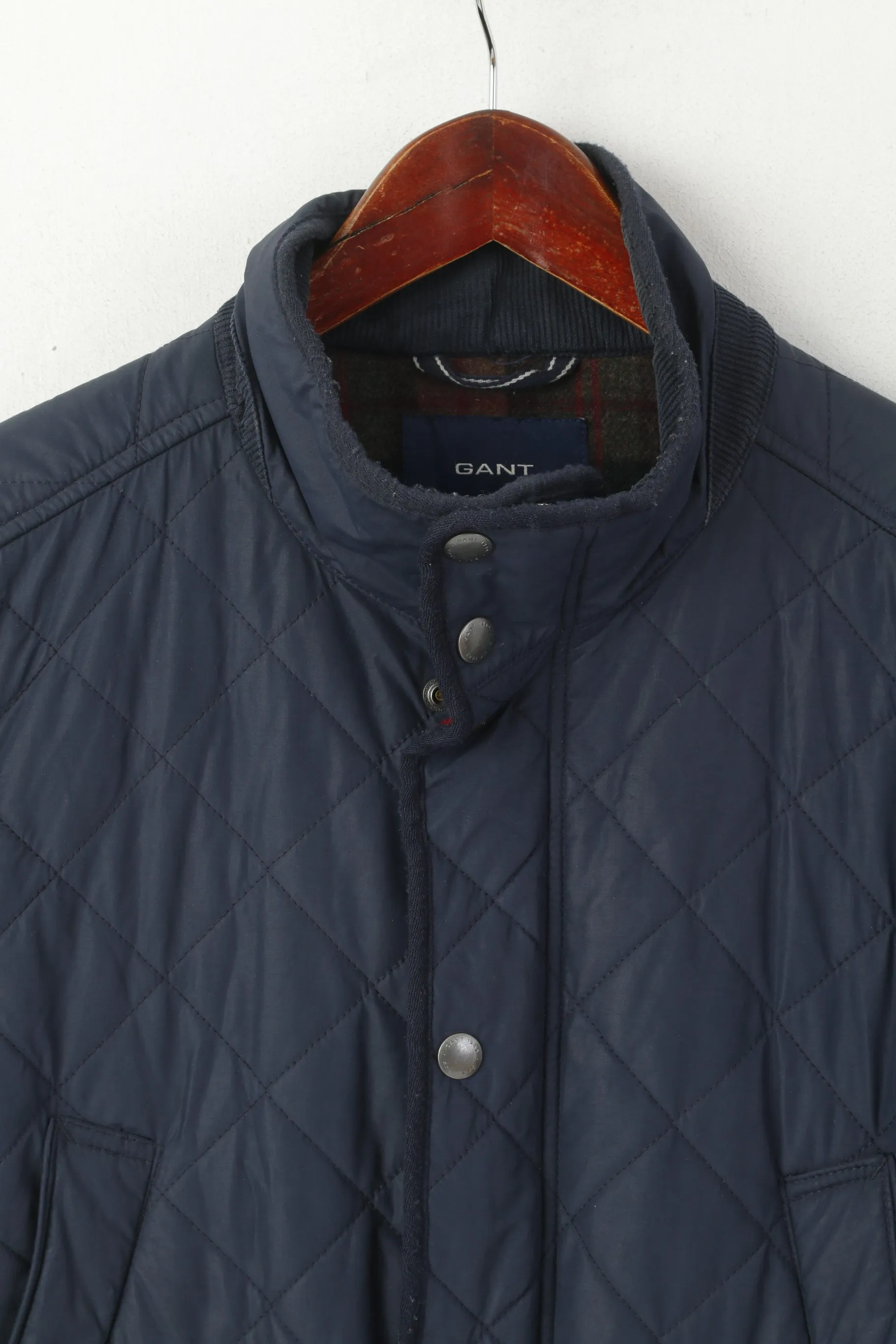 GANT The Cosy Duilter Men S Jacket Navy High Neck Quilted Snap Nylon Top