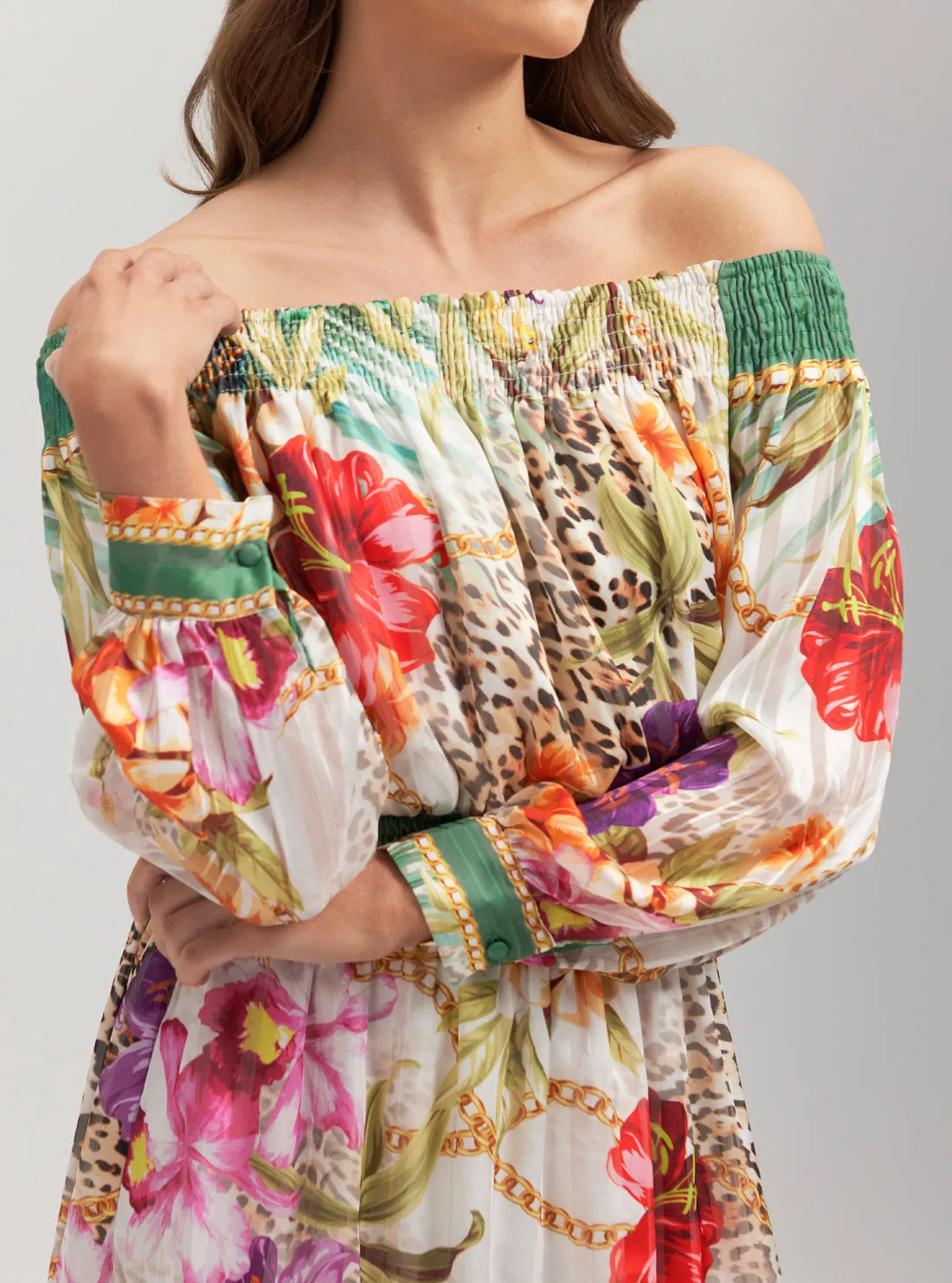 Green Jungle Print Charlotte Mini Dress Guess
