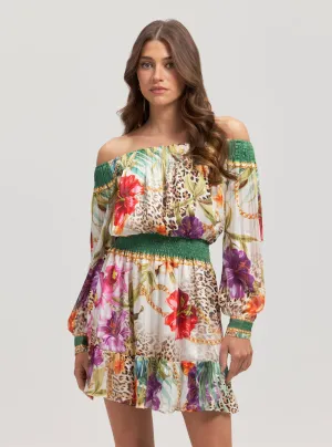 Green Jungle Print Charlotte Mini Dress Guess