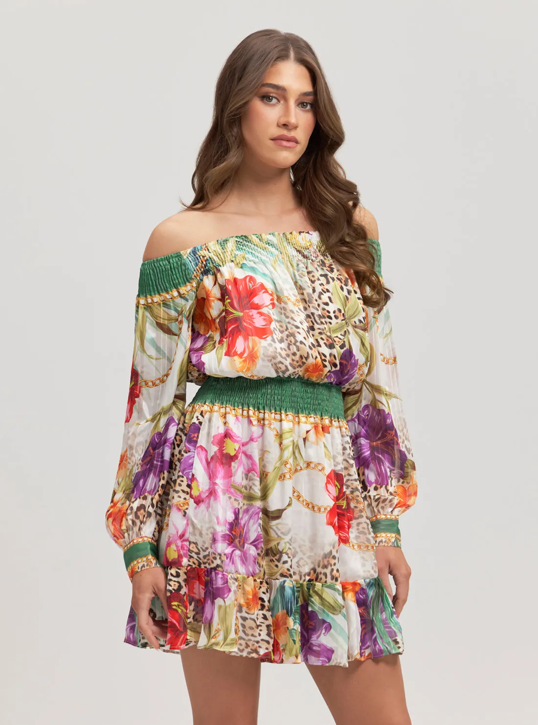 Green Jungle Print Charlotte Mini Dress Guess