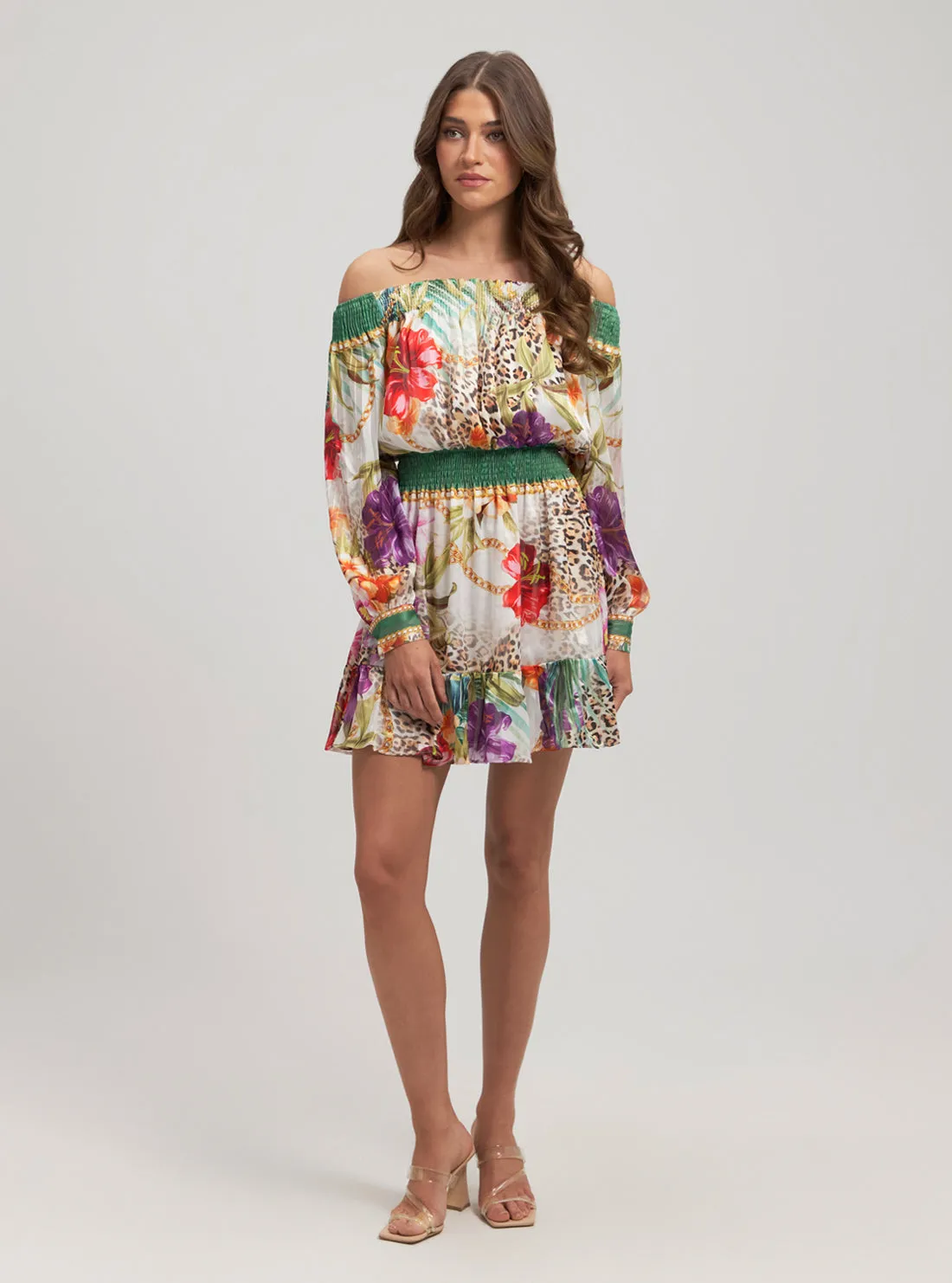 Green Jungle Print Charlotte Mini Dress Guess
