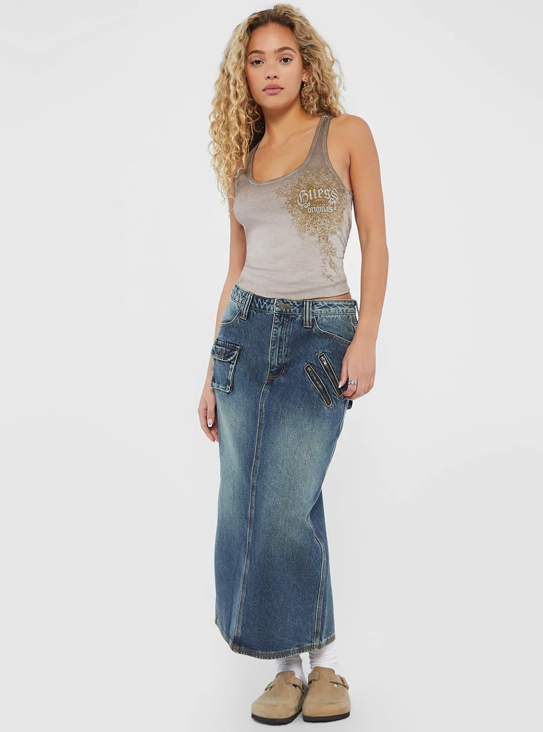 Guess Originals Blue Mid Cargo Skirt Guess