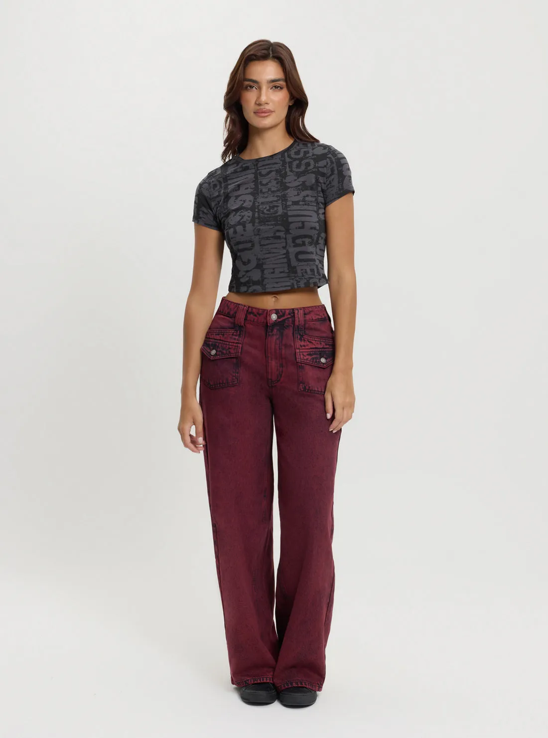 Guess Originals Red Patch Wide Leg Pants Guess