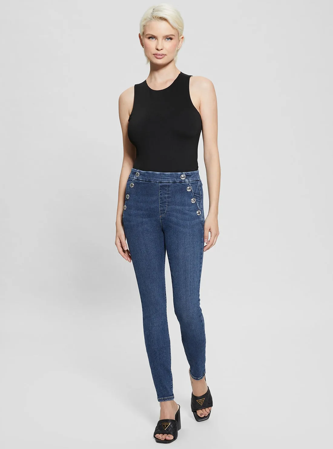 High-Rise Aubree Skinny Denim Jeans in Dark Wash Guess
