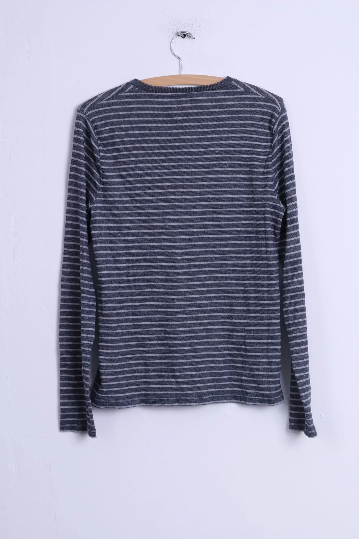 Hollister California Womens M Shirt Grey Striped Cotton Long Sleeve Stretch Top