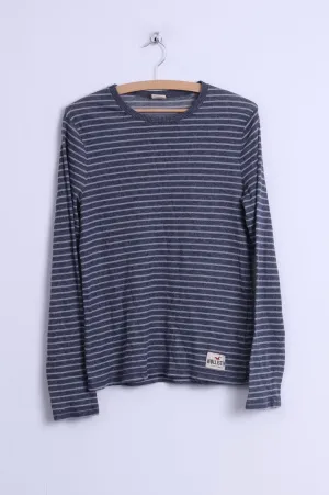 Hollister California Womens M Shirt Grey Striped Cotton Long Sleeve Stretch Top