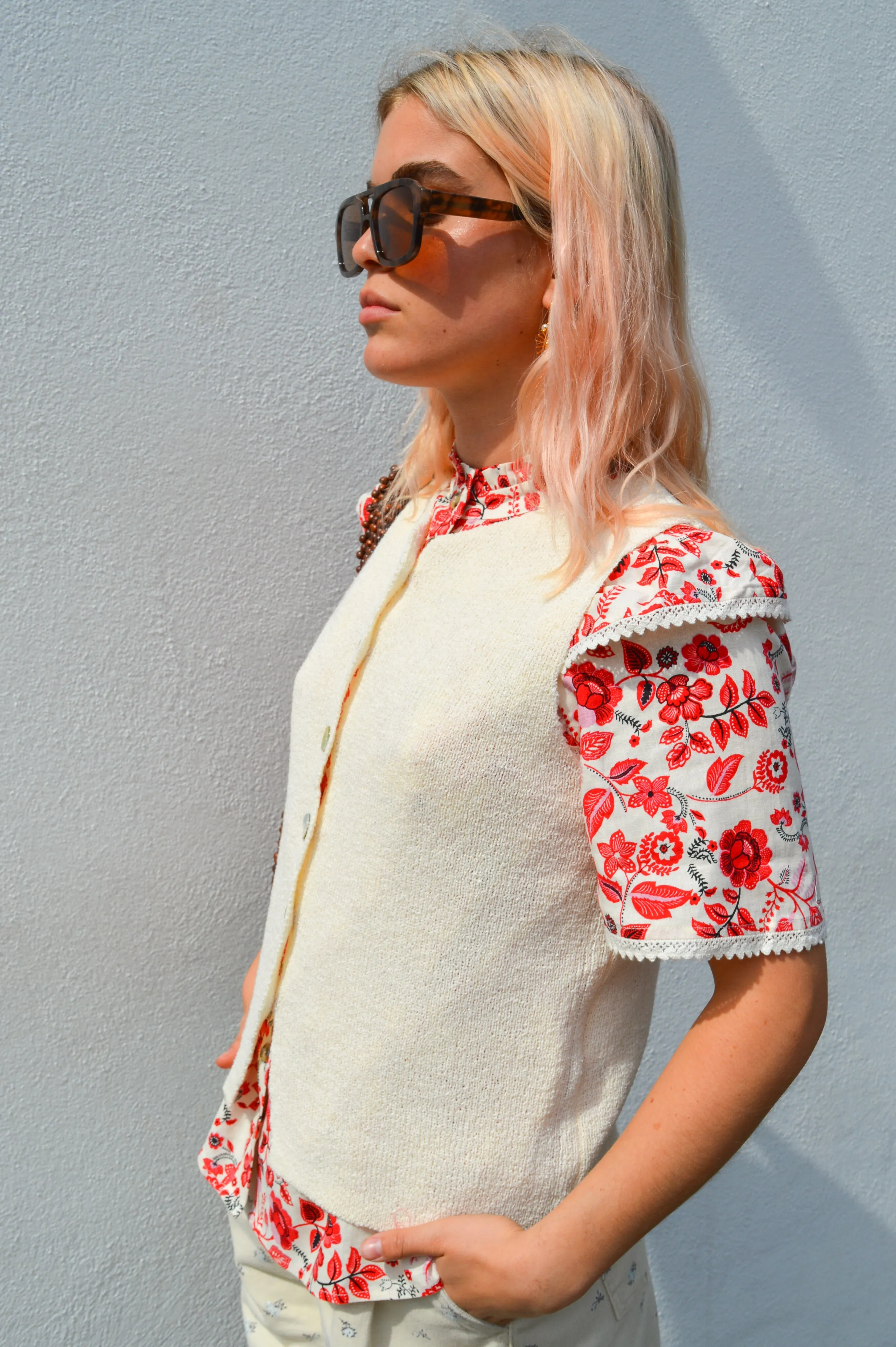 ICHI Blonds Almond Milk Knit Waistcoat