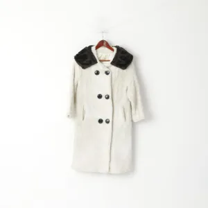 ILGWU Ladies Garment Womens XS Coat Ecru Fuzzy Single Breasted Pockets Boho Top