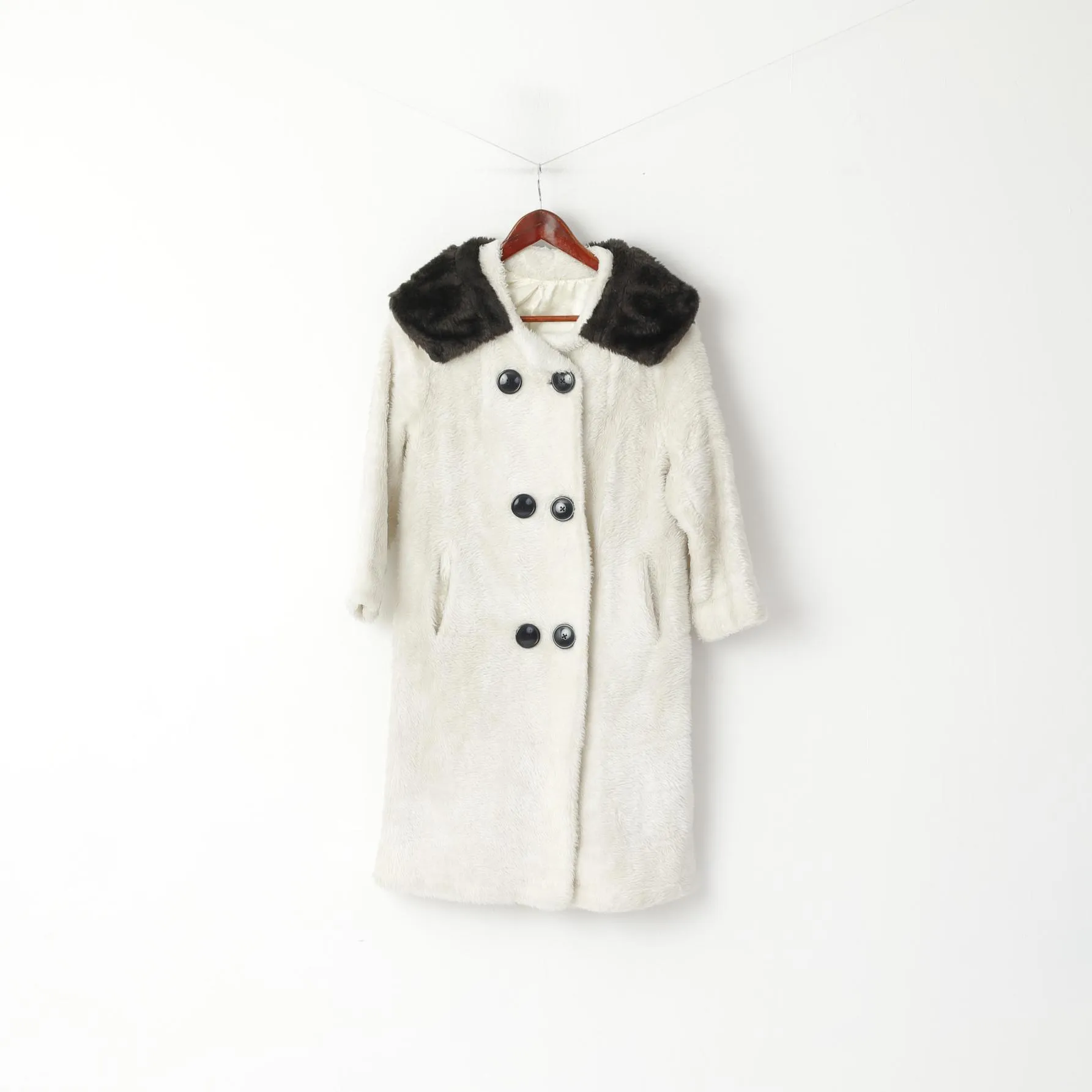 ILGWU Ladies Garment Womens XS Coat Ecru Fuzzy Single Breasted Pockets Boho Top