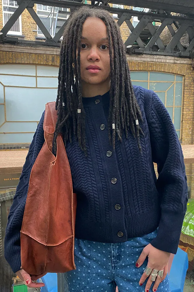Iris Blair Navy Cable Knit Merino Cardigan