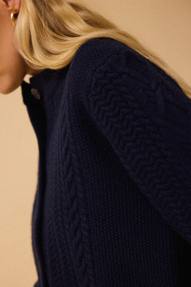 Iris Blair Navy Cable Knit Merino Cardigan