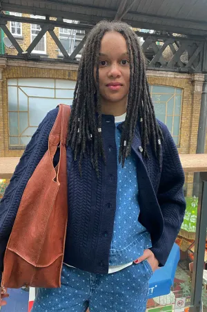 Iris Blair Navy Cable Knit Merino Cardigan