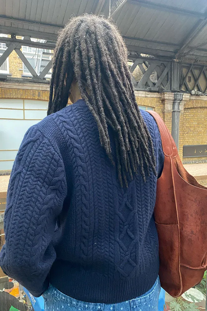 Iris Blair Navy Cable Knit Merino Cardigan