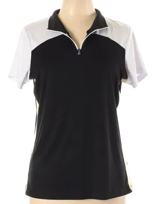 Izod Black & White Zip Polo with Yellow Sides Size L