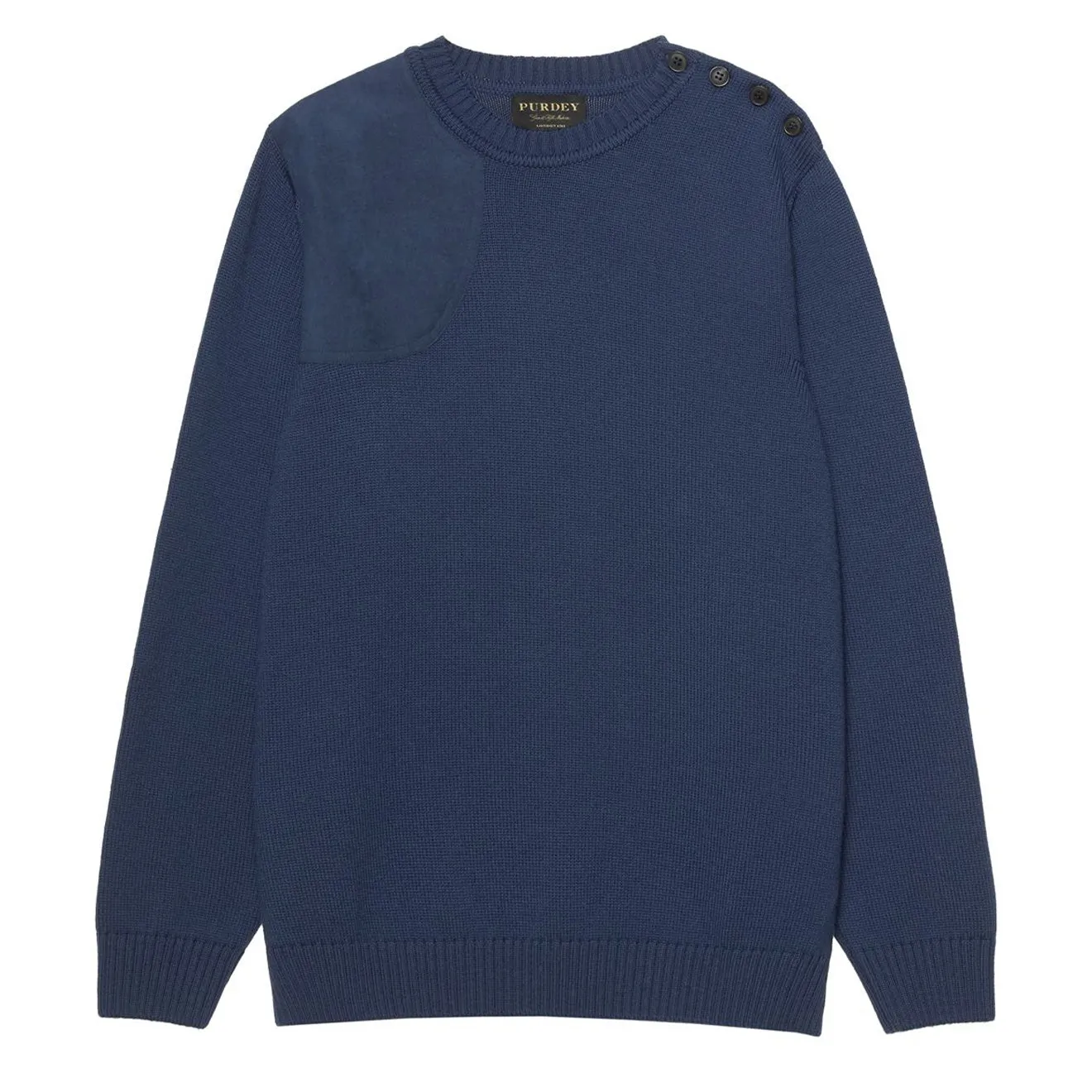 James Purdey Merino Button Crew Neck Sweater Navy