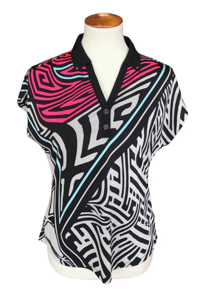 Jamie Sadock V-neck top in Black, Gray & Pink Pattern Size S